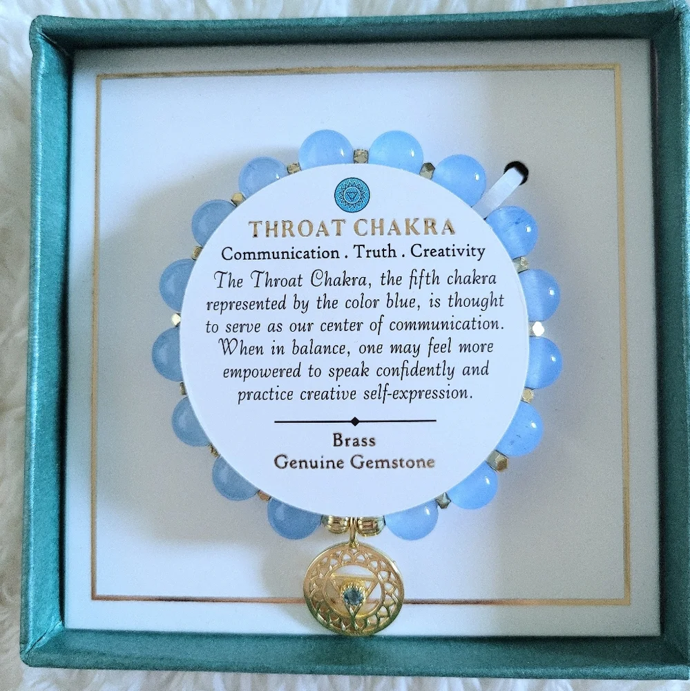 Shivam Light Blue💙 Beads Stretch Bracelet with Throat Chakra🧘‍♀️ Charm - NIB - Picture 12 of 14
